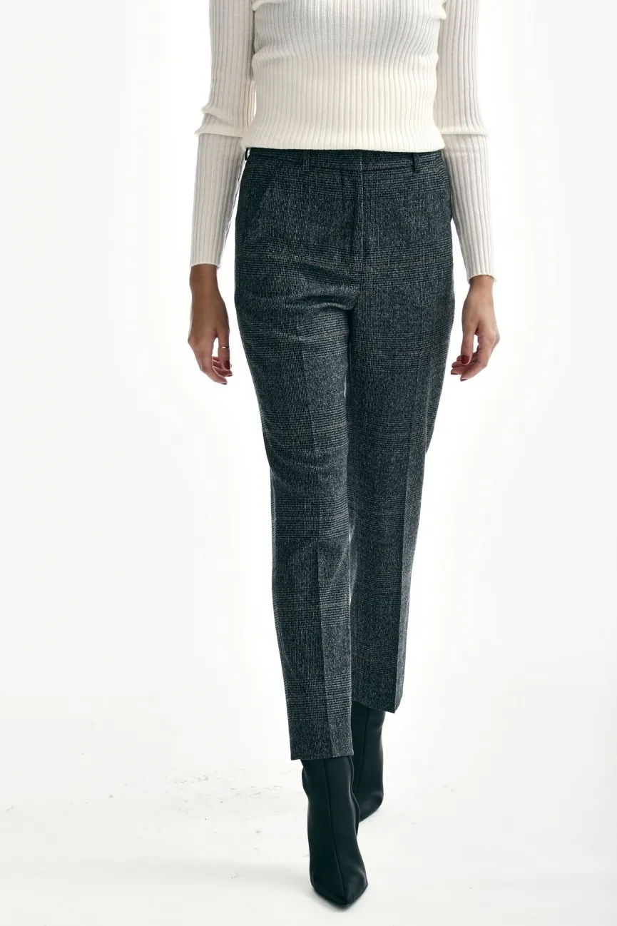 Pantaloni vita alta GALEN check grigio 