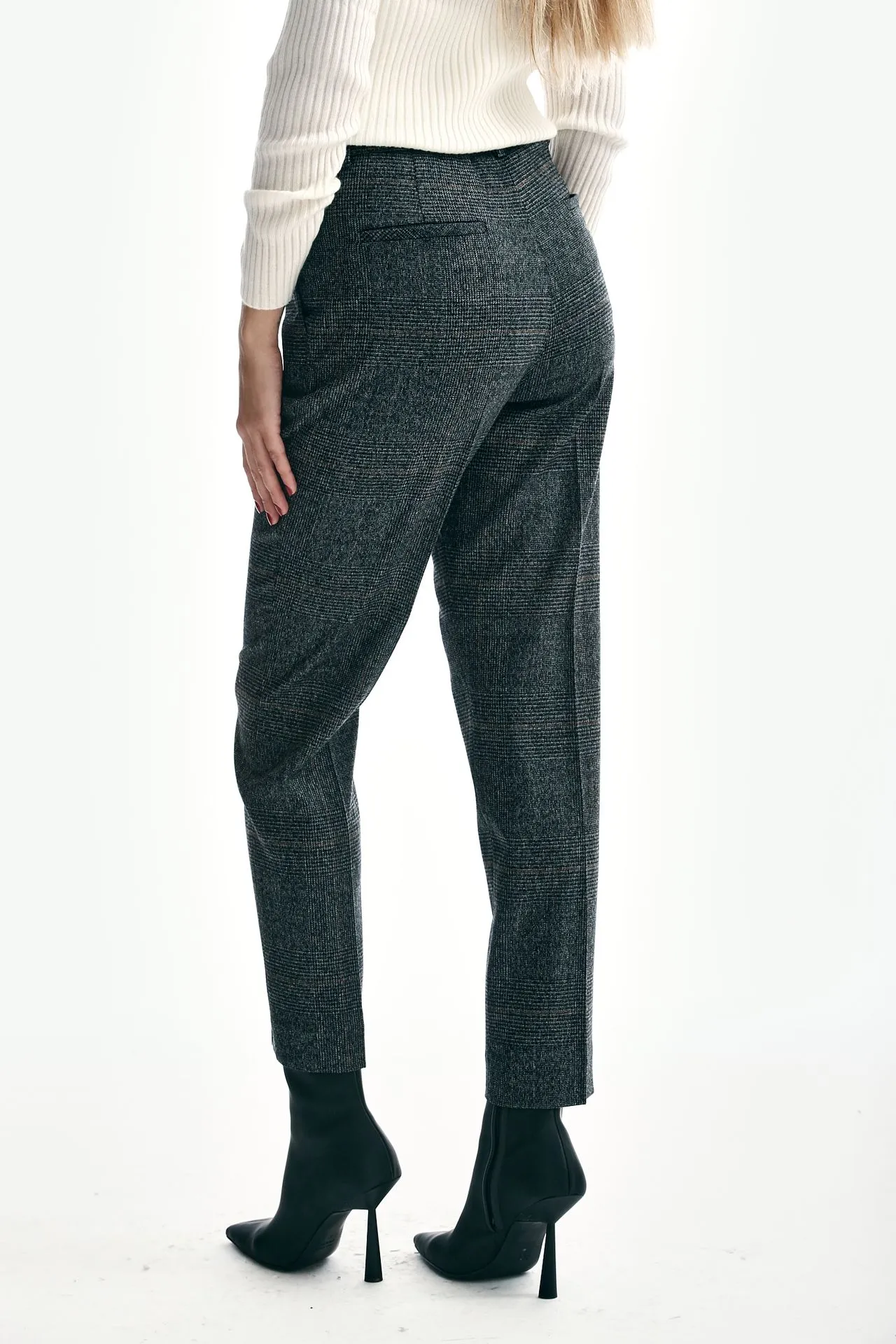 Pantaloni vita alta GALEN check grigio 