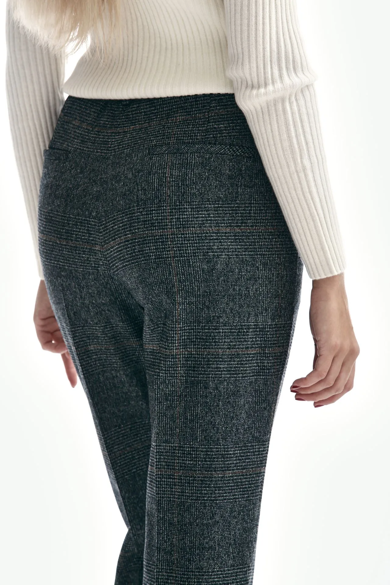Pantaloni vita alta GALEN check grigio 
