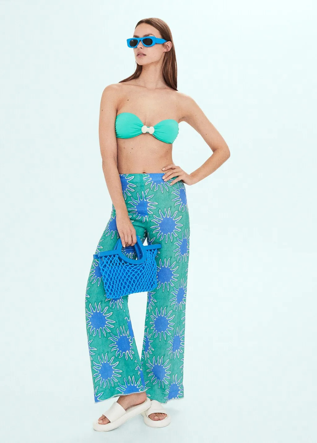 Pantaloni wideleg lino stampati