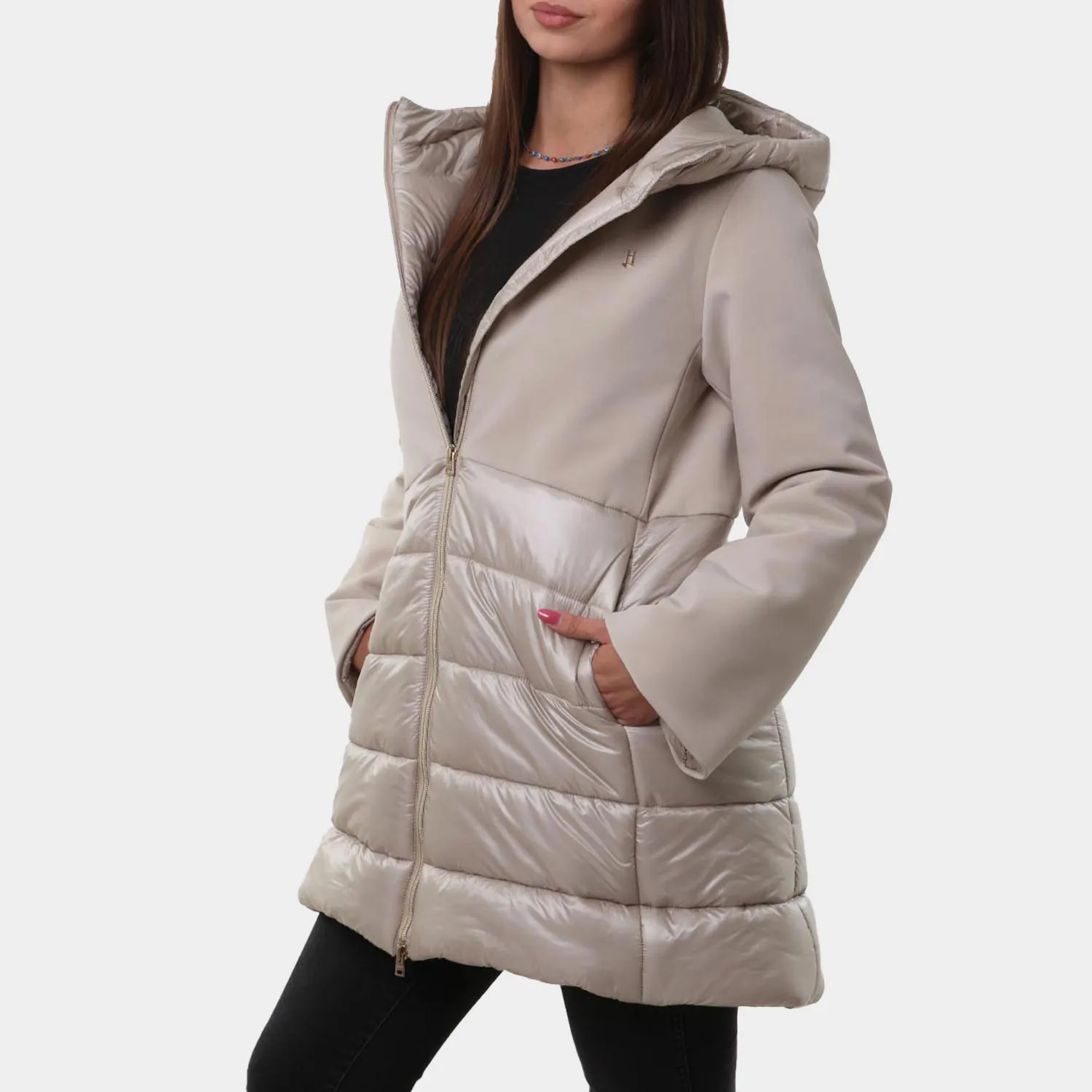 Parka Bimateriale Herno Beige Ragazza