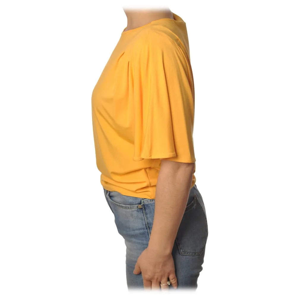 Patrizia Pepe - T-shirt con Manica Dettaglio Pence - Giallo - T-Shirt - Made in Italy - Luxury Exclusive Collection