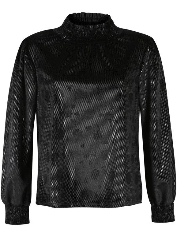 Pink Black Pull en velours à manches bouffantes