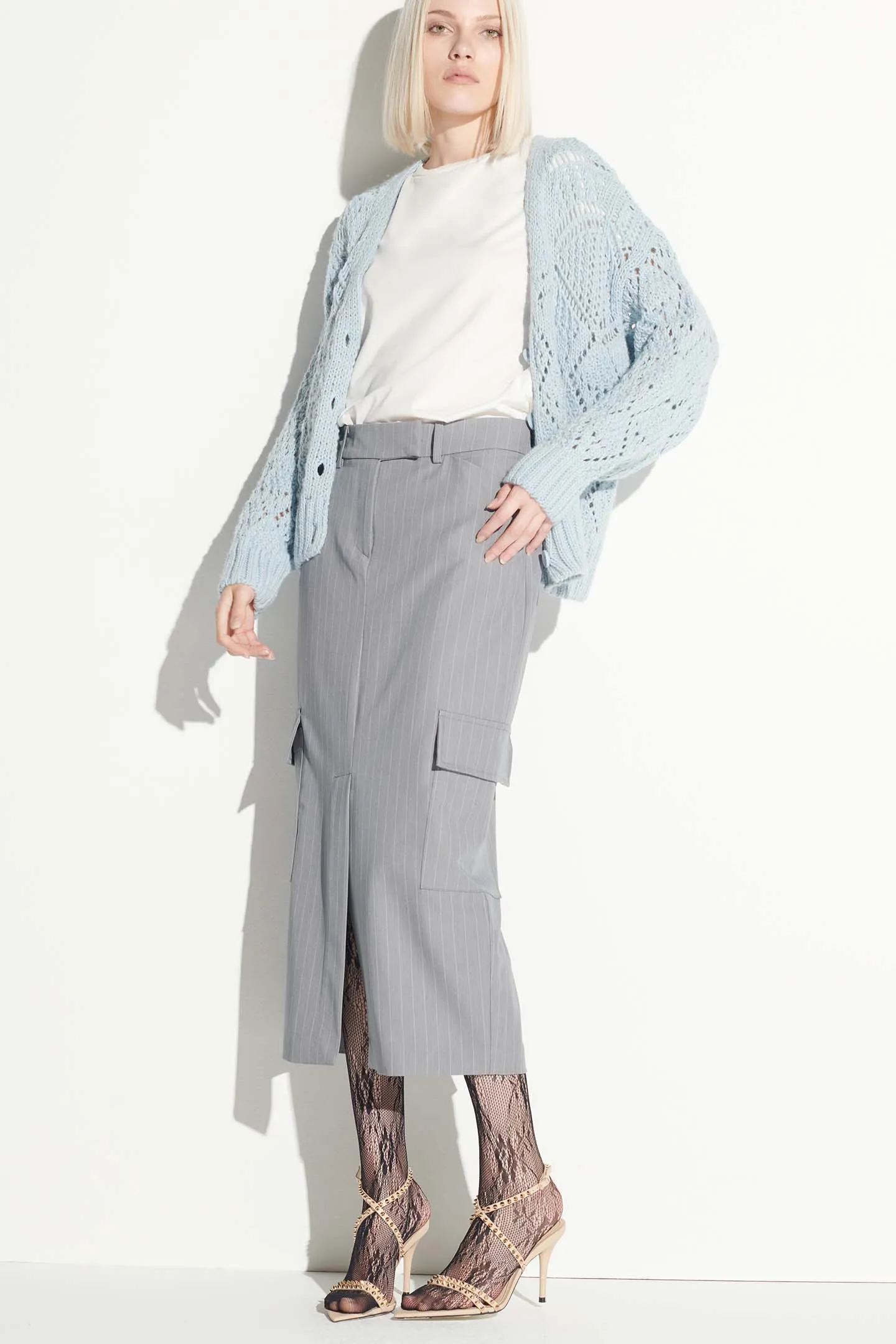 PINSTRIPE FANTASY MIDI SKIRT