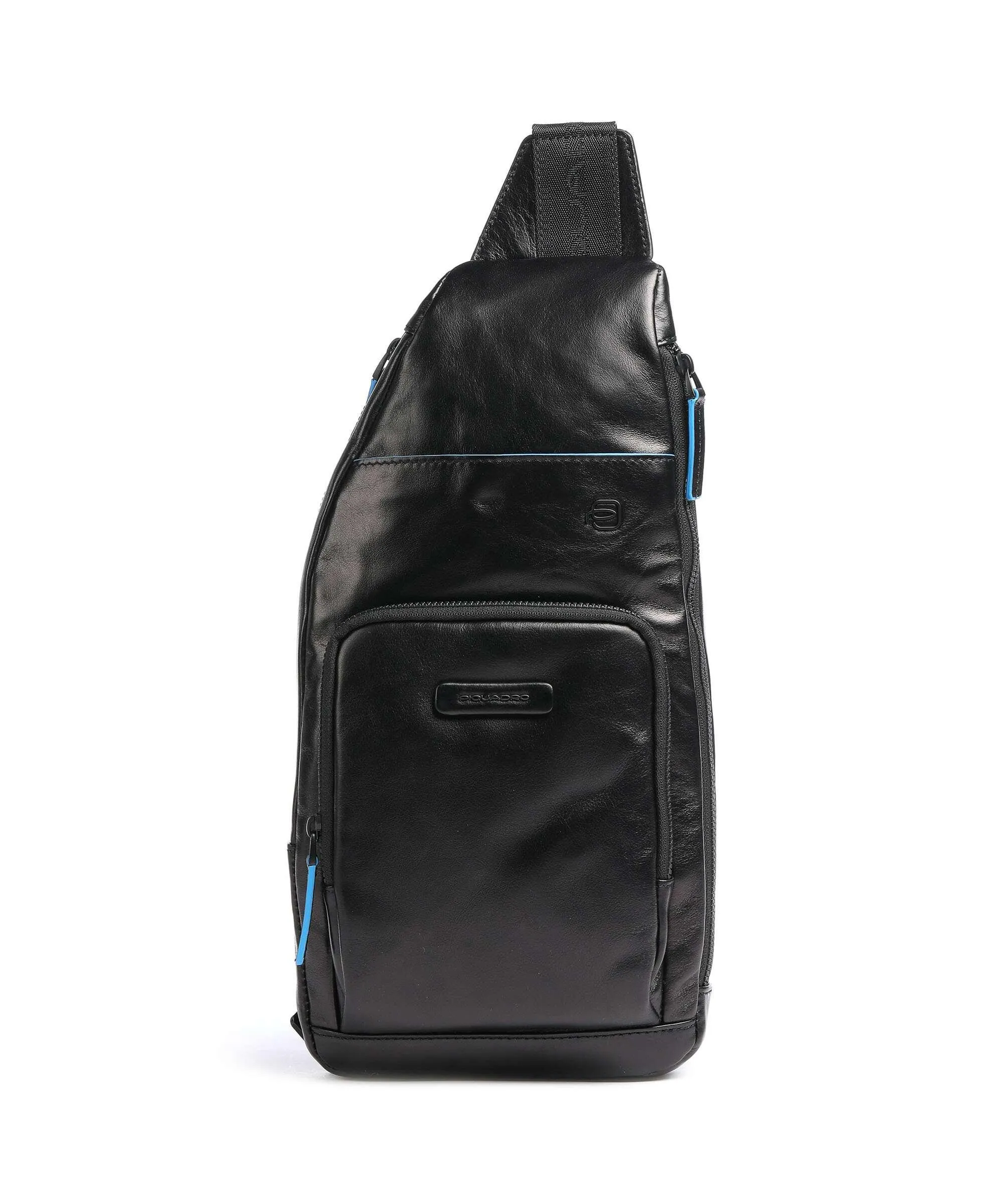  Piquadro Blue Square Revamp RFID Borsa sling pelle a grana fine nero  
