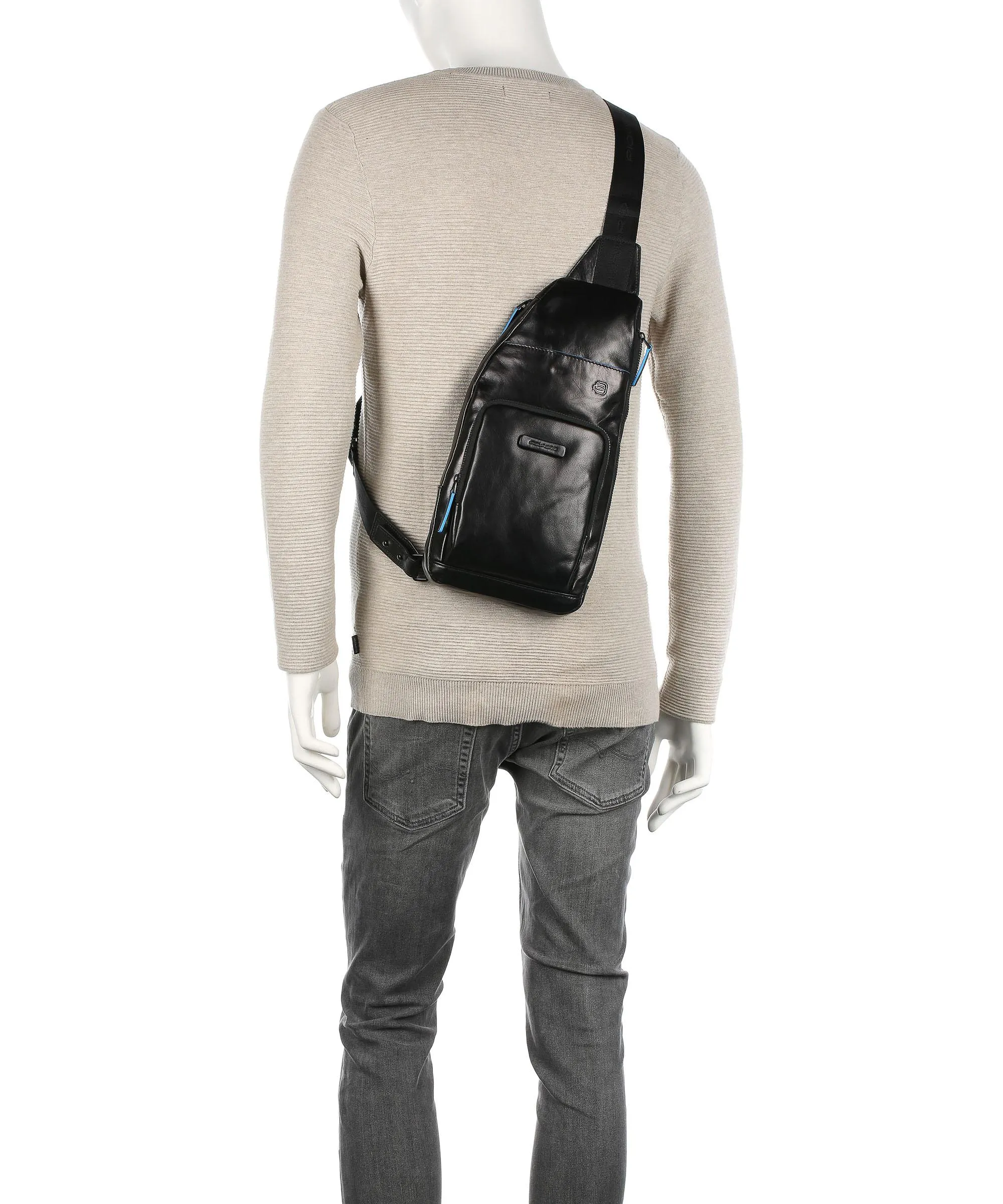  Piquadro Blue Square Revamp RFID Borsa sling pelle a grana fine nero  