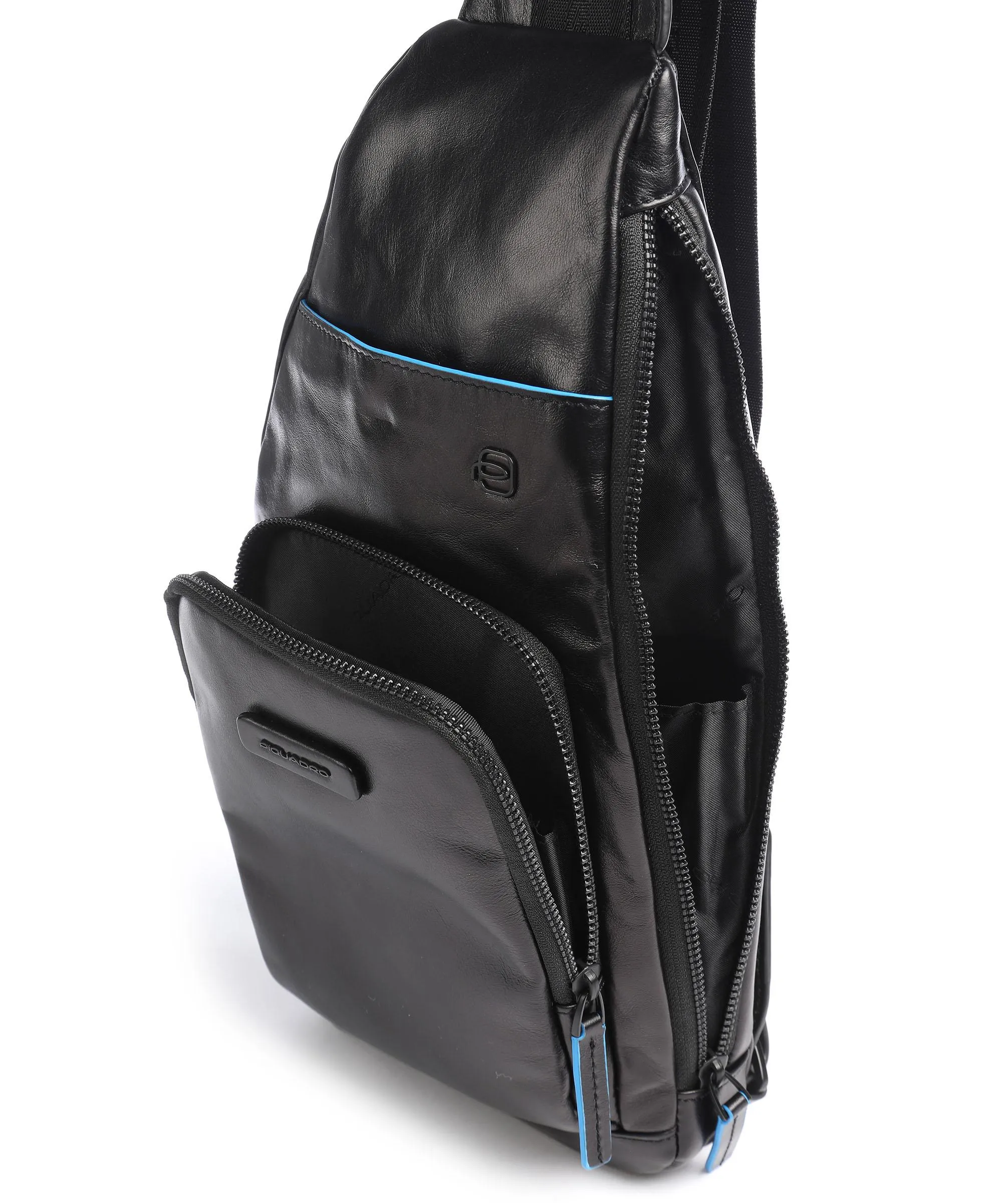  Piquadro Blue Square Revamp RFID Borsa sling pelle a grana fine nero  