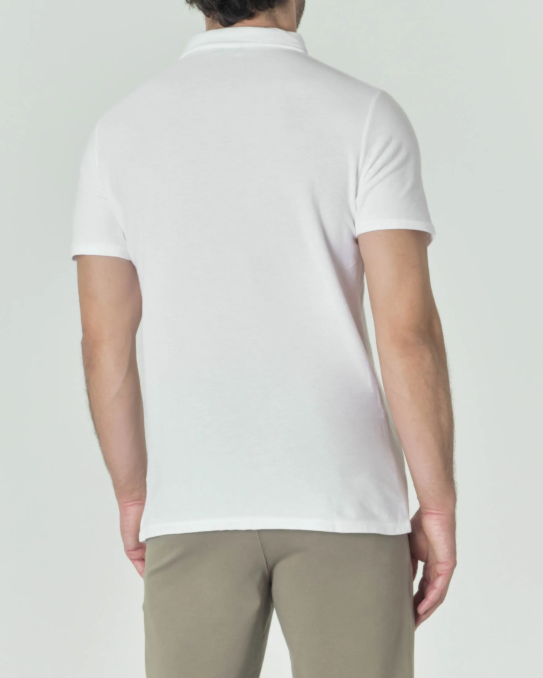 Polo bianca a mezza manica in misto lino e pima cotton con taschino sul petto