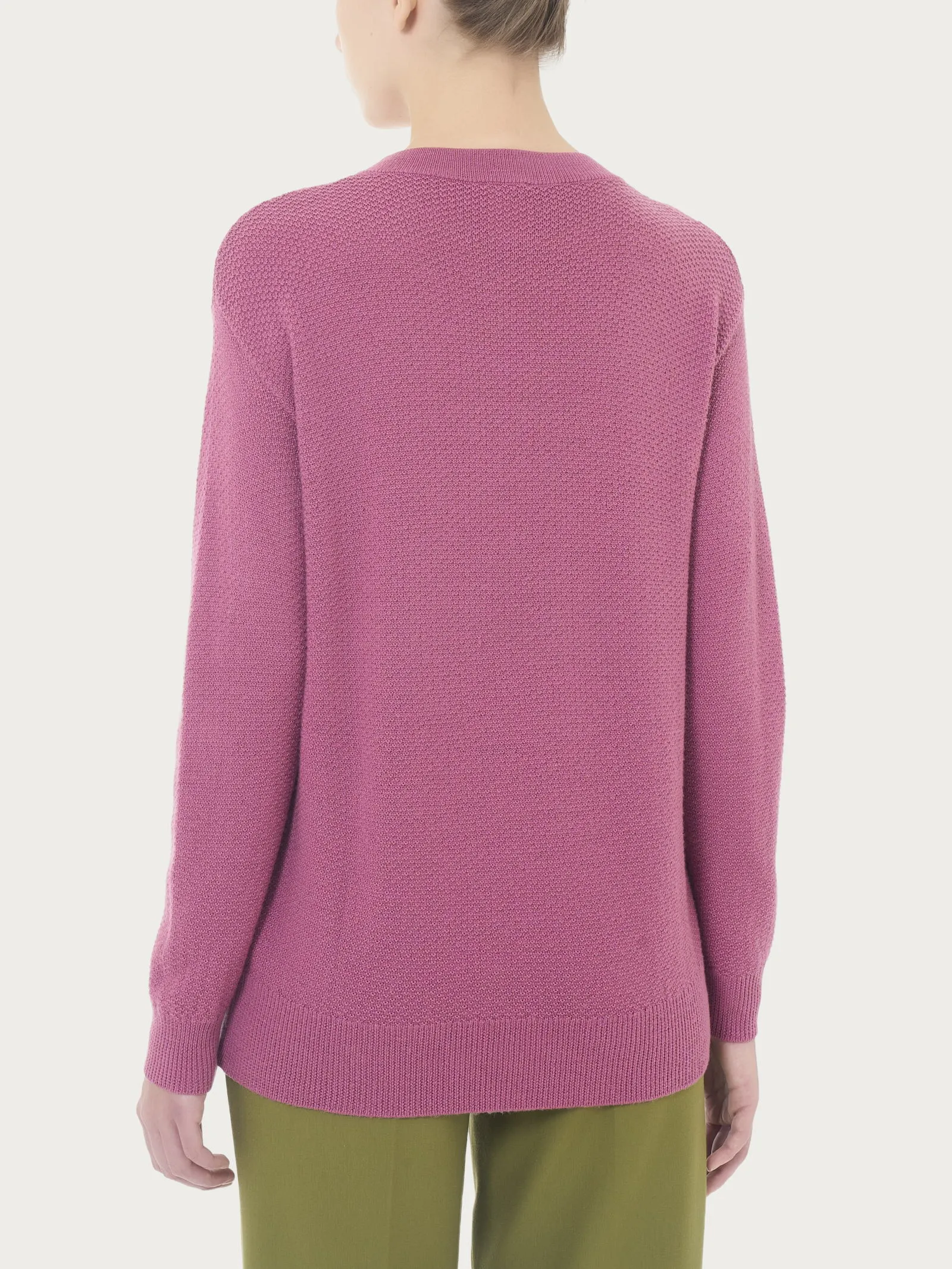 Pullover girocollo con bottoni laterali in Merino Soft - Red Violet