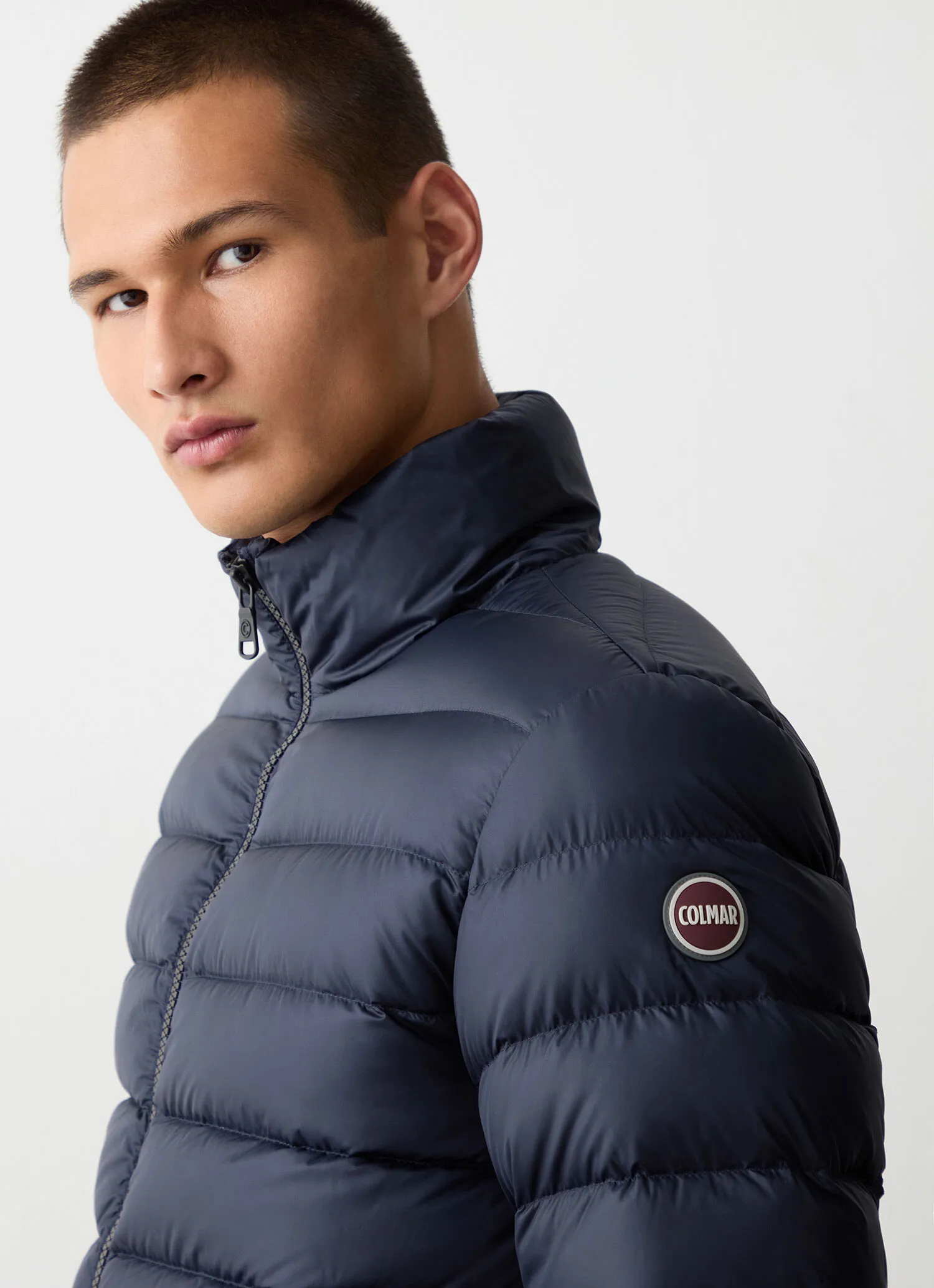 Quilted down jacket with padded collar