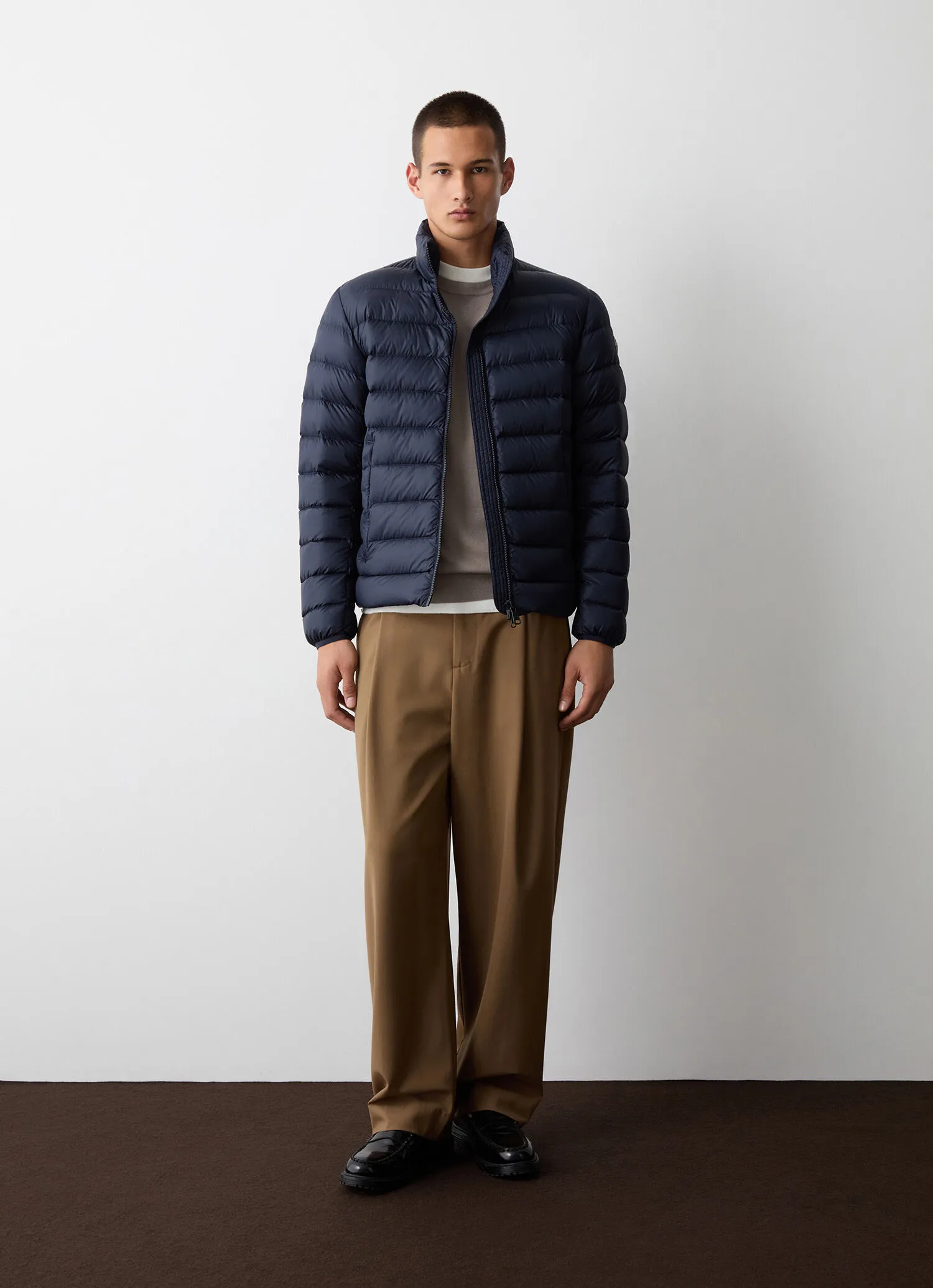 Quilted down jacket with padded collar