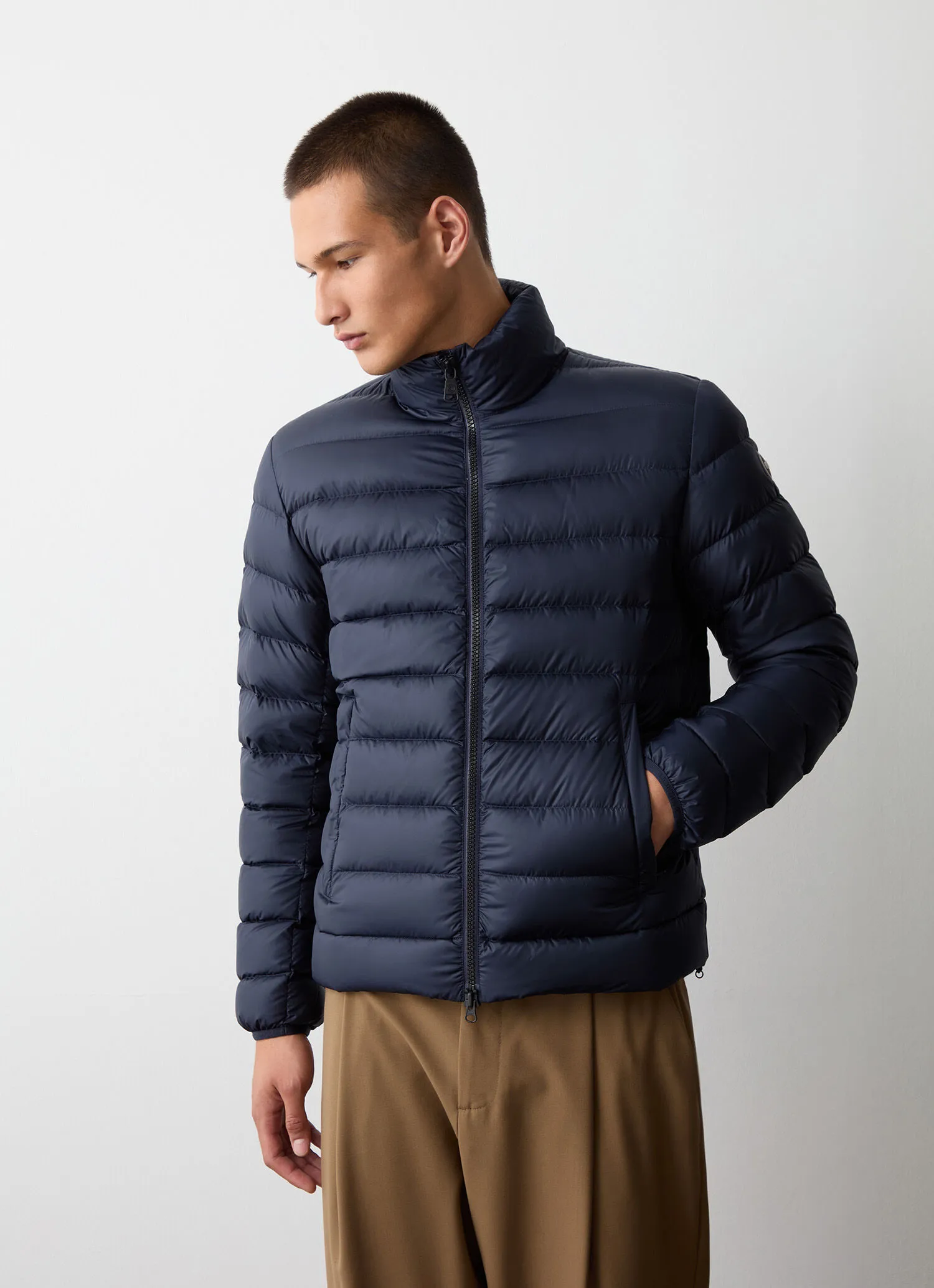 Quilted down jacket with padded collar