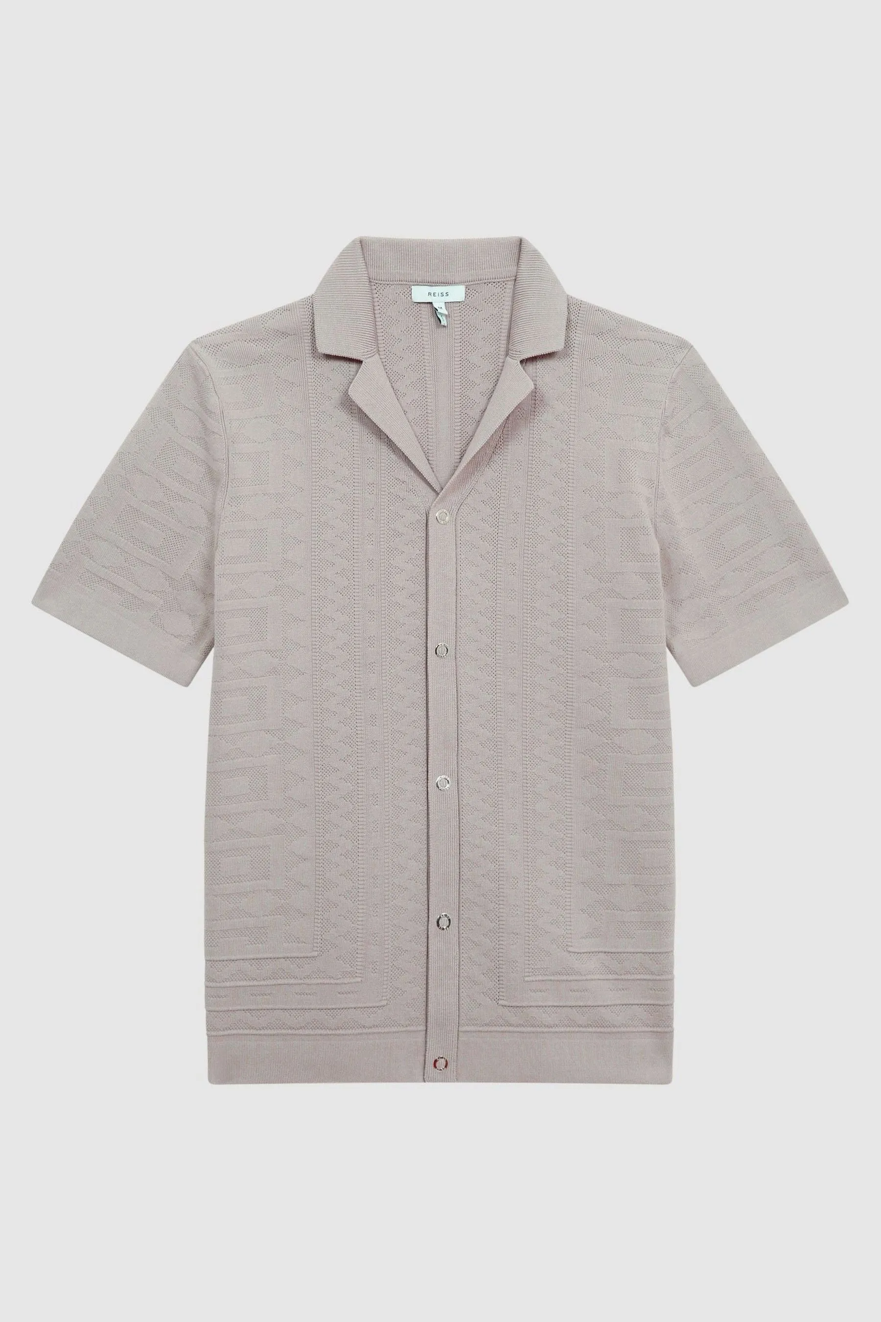 Reiss Jacob Cuban Collar Stitch Interest Shirt    