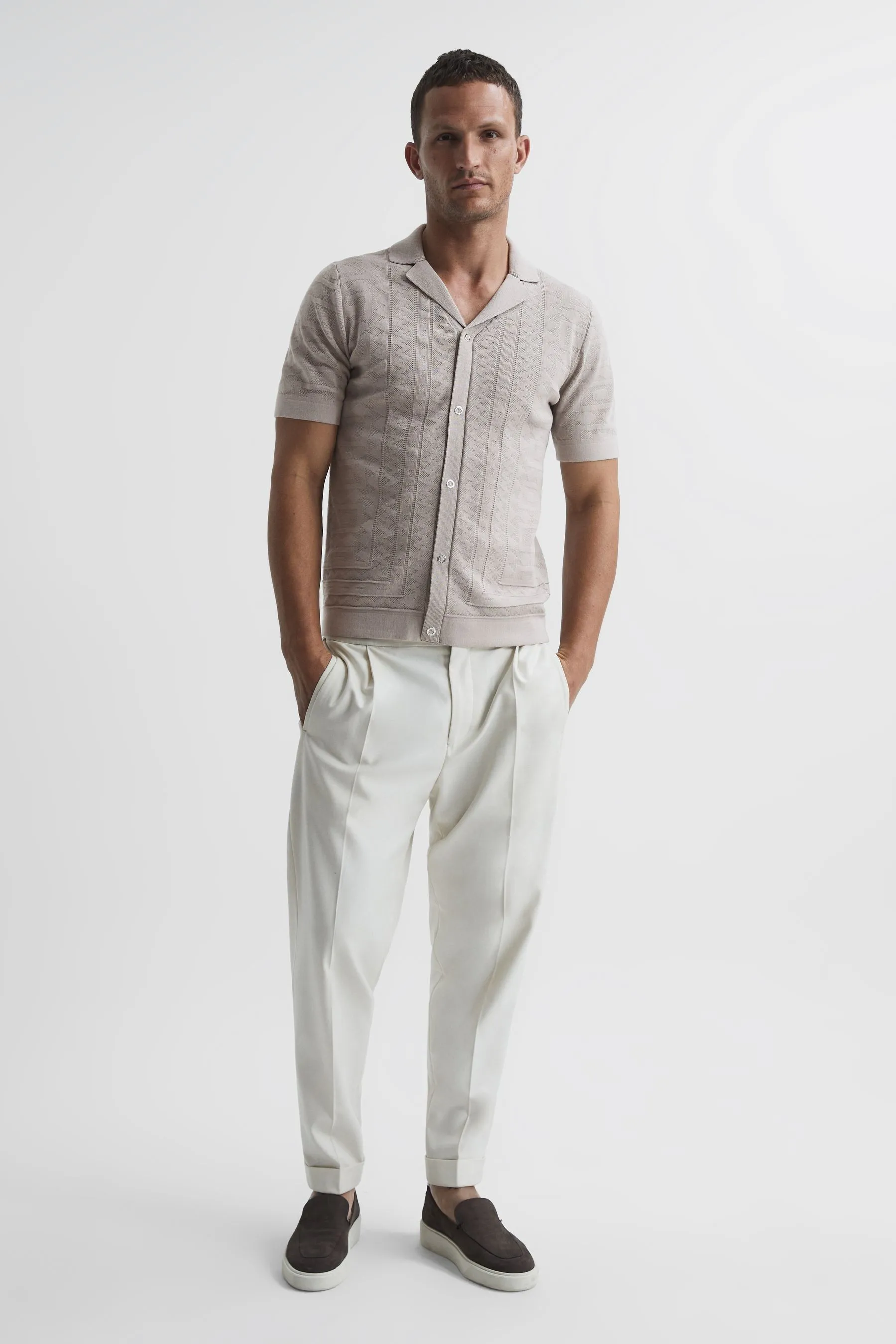 Reiss Jacob Cuban Collar Stitch Interest Shirt    