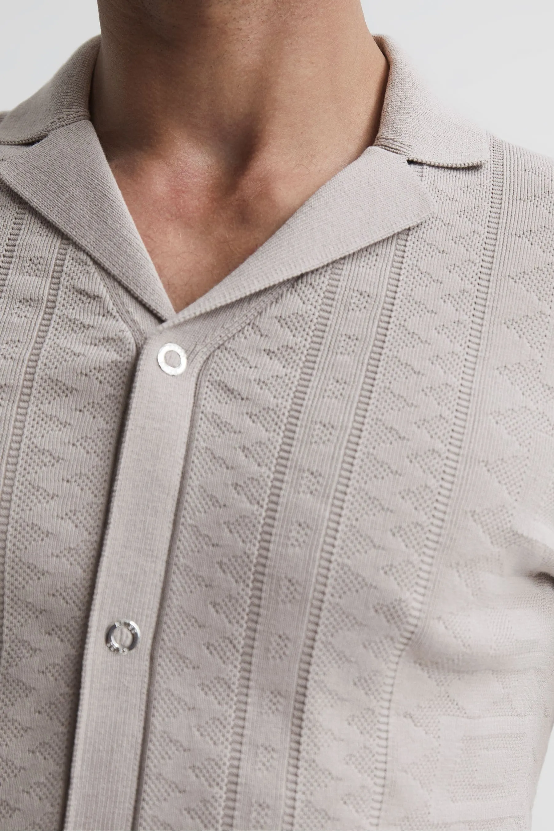 Reiss Jacob Cuban Collar Stitch Interest Shirt    