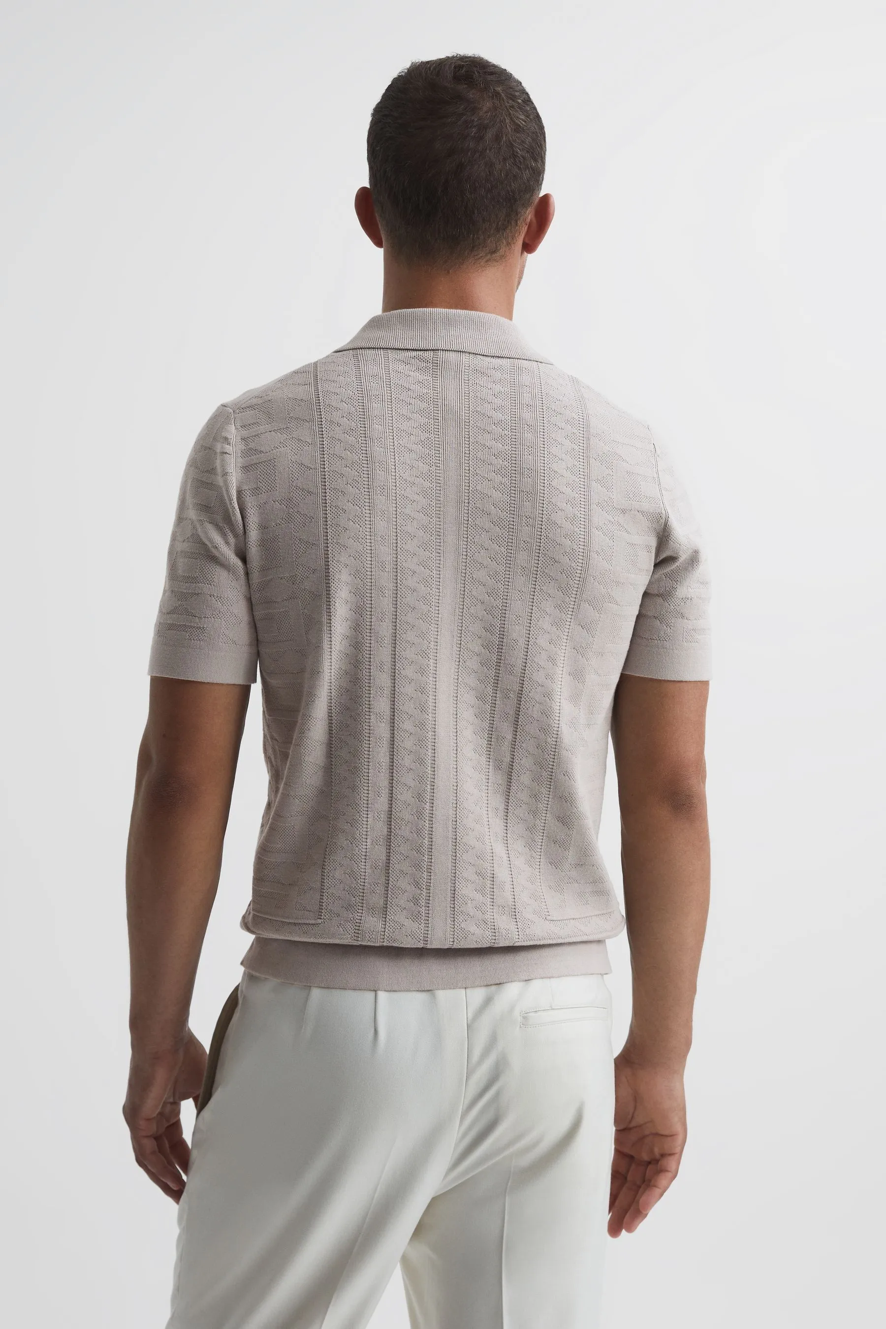 Reiss Jacob Cuban Collar Stitch Interest Shirt    