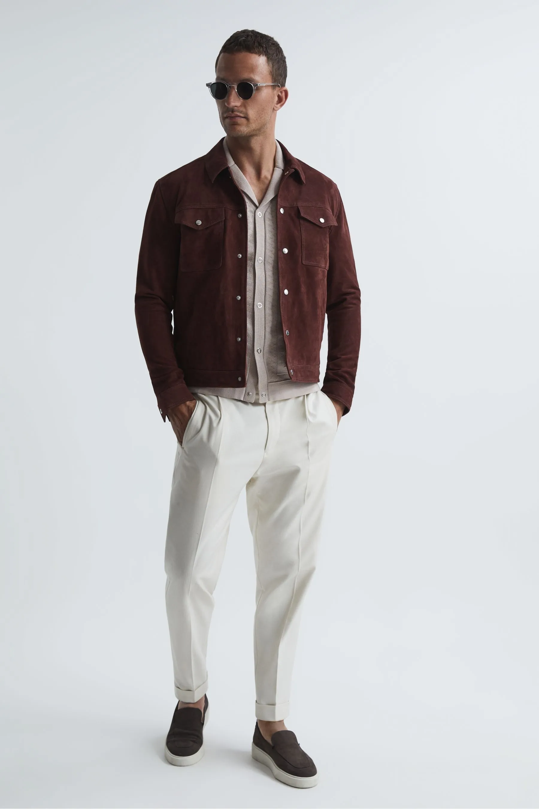 Reiss Jacob Cuban Collar Stitch Interest Shirt    