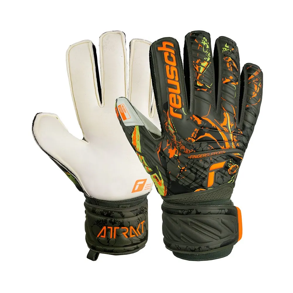 Reusch Guanti Calcio Attrakt Grip Finger Support Verde Arancio Uomo
