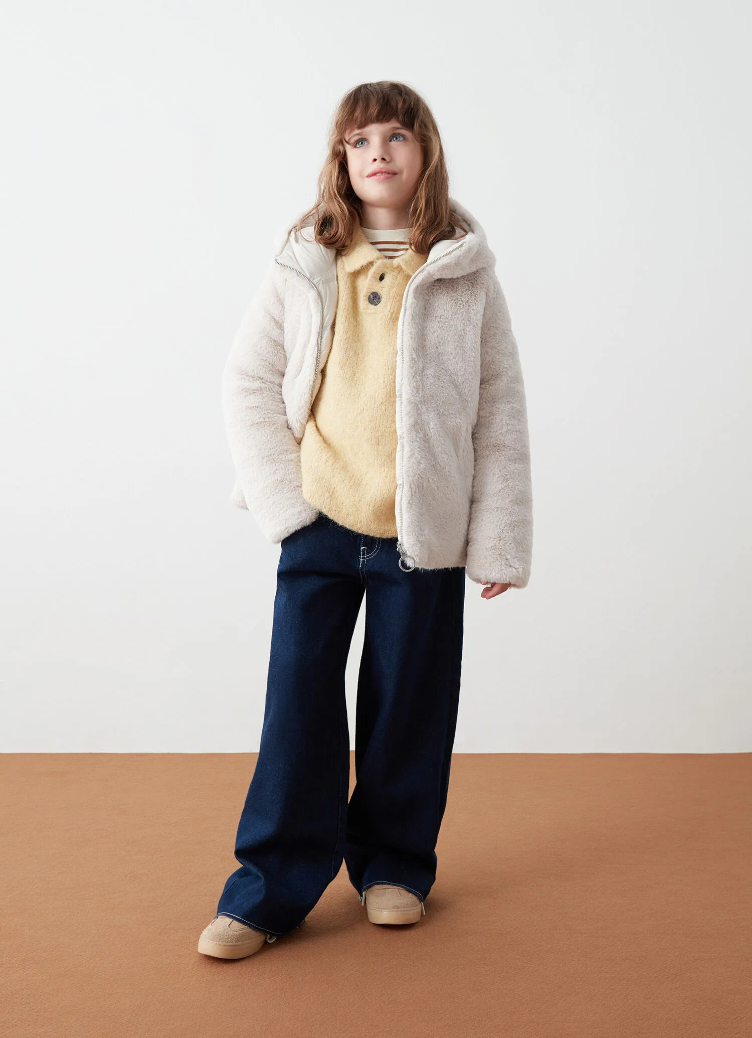 Reversible faux fur down jacket