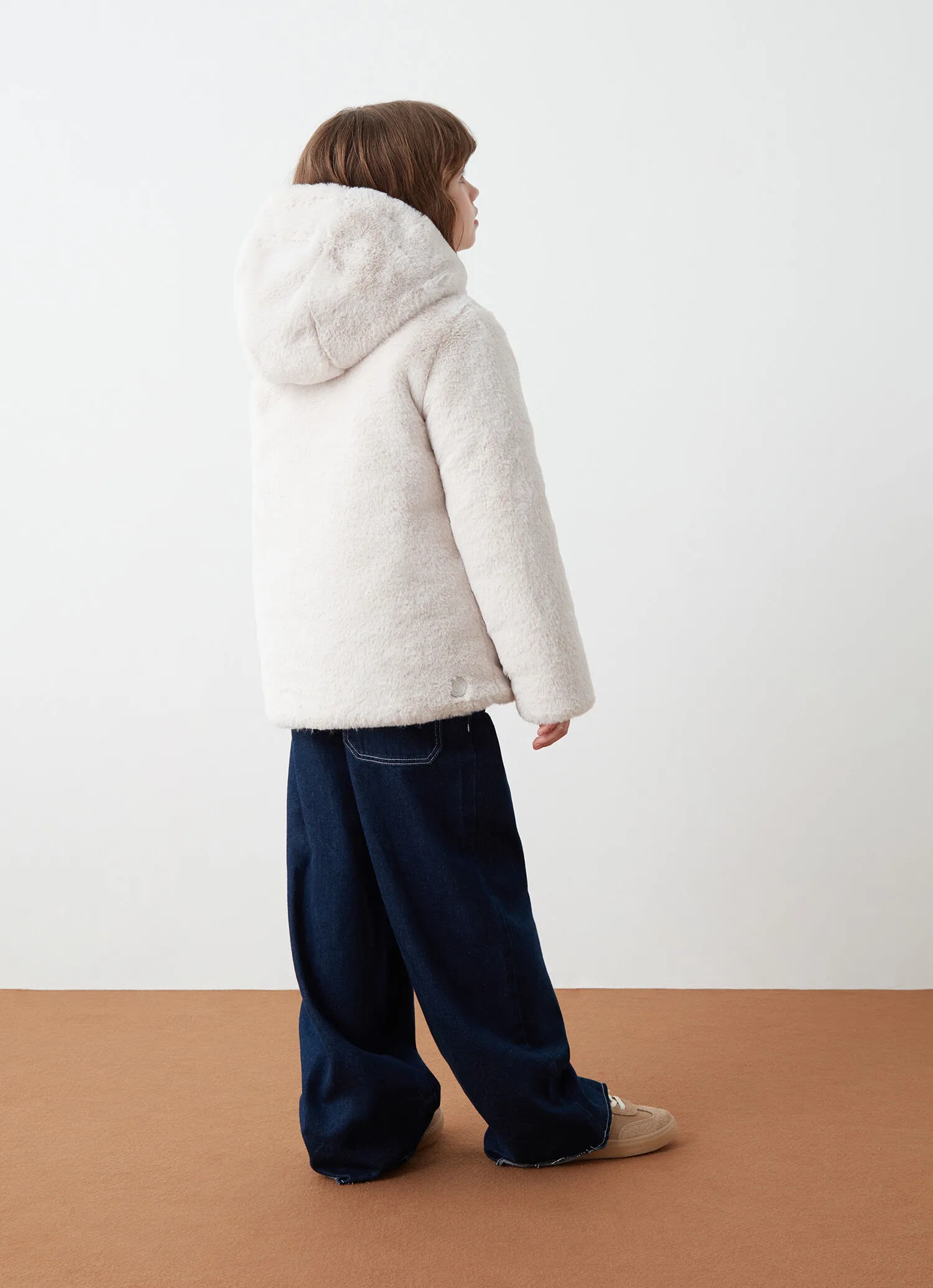 Reversible faux fur down jacket