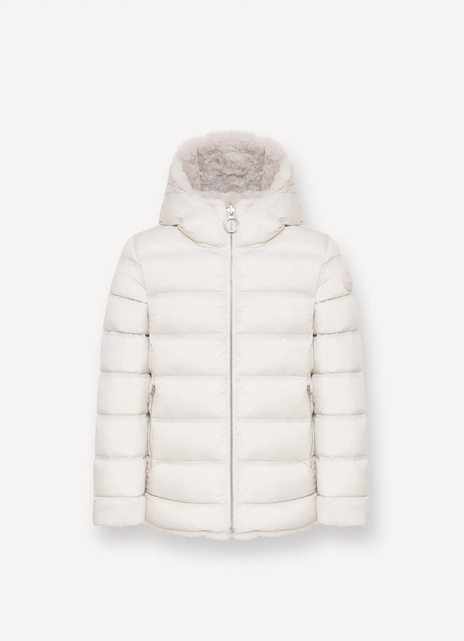 Reversible faux fur down jacket