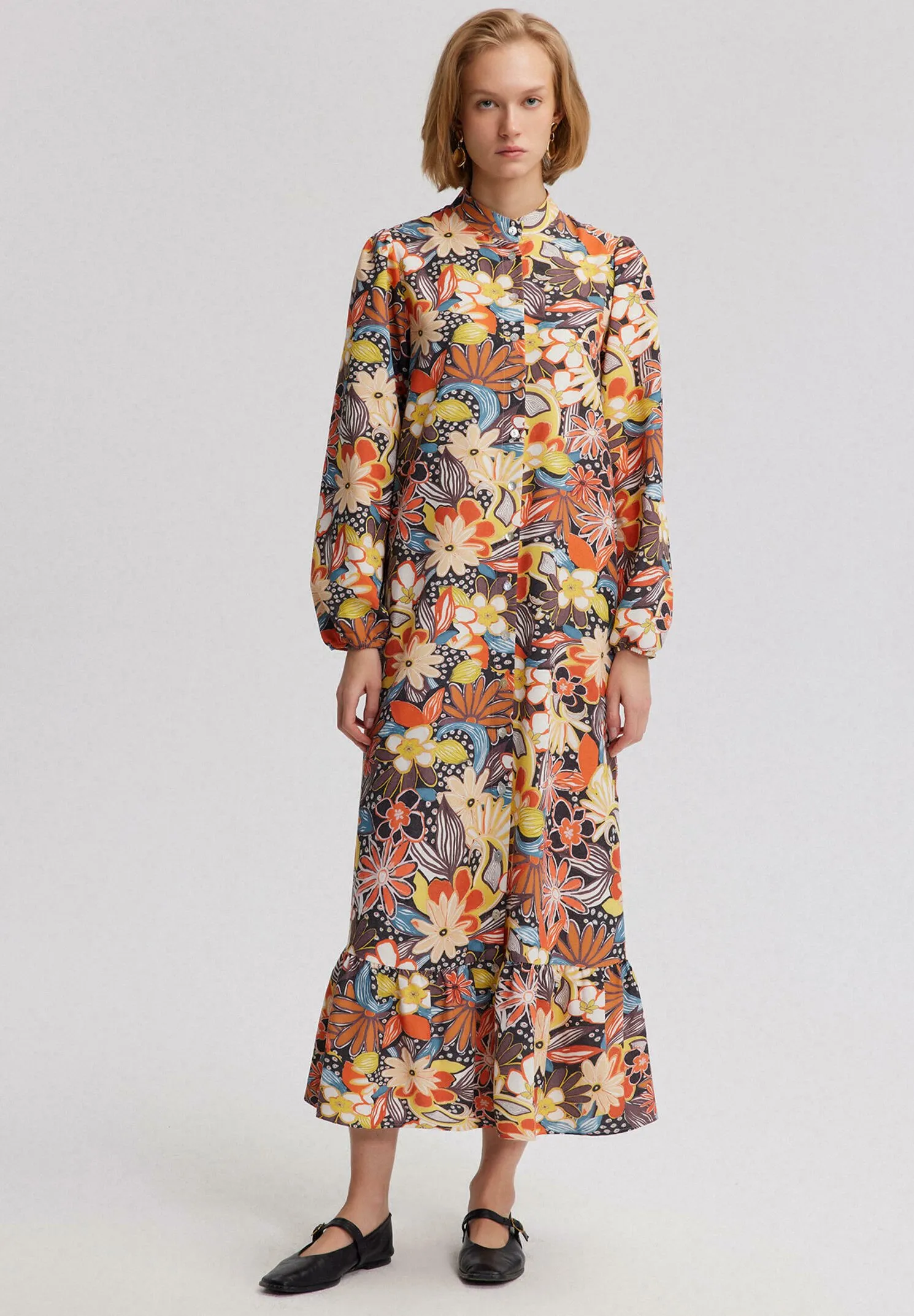 RUFFLE DETAILED FLORAL - Vestito lungo