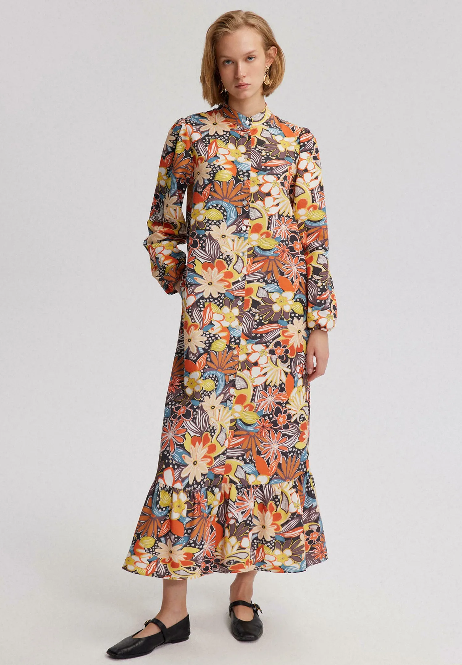 RUFFLE DETAILED FLORAL - Vestito lungo