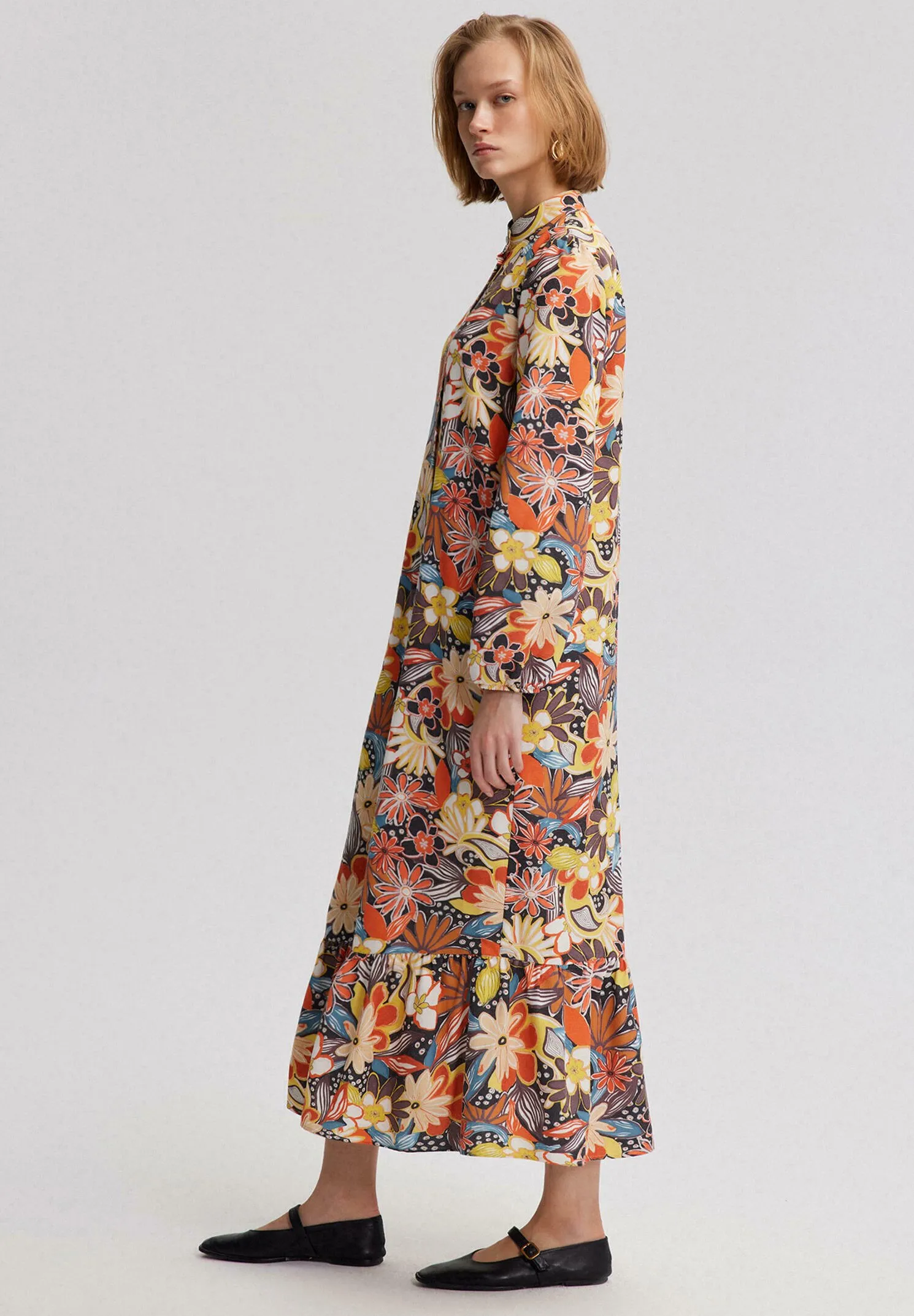 RUFFLE DETAILED FLORAL - Vestito lungo