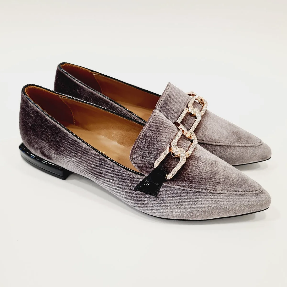 San Piero mocassino donna velluto grigio con accessorio oro rif.23