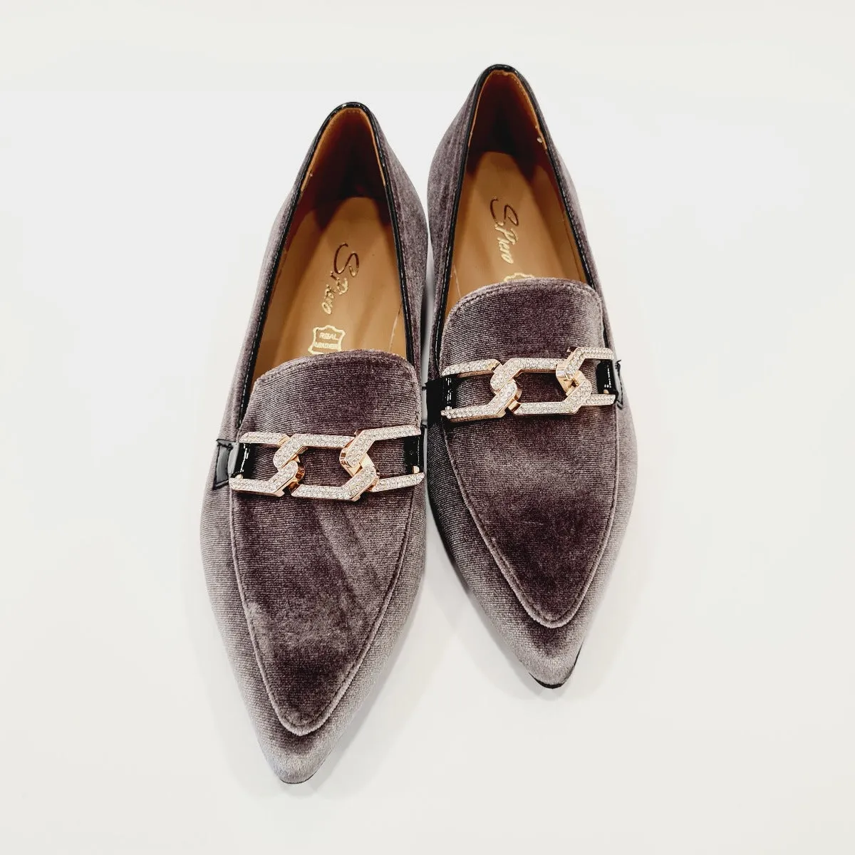 San Piero mocassino donna velluto grigio con accessorio oro rif.23