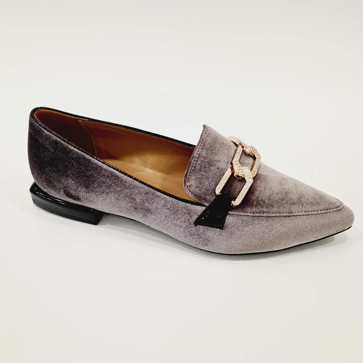 San Piero mocassino donna velluto grigio con accessorio oro rif.23
