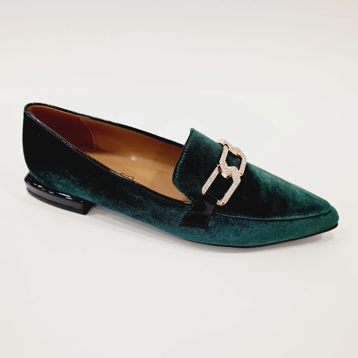 San Piero mocassino donna velluto verde con accessorio oro rif.22