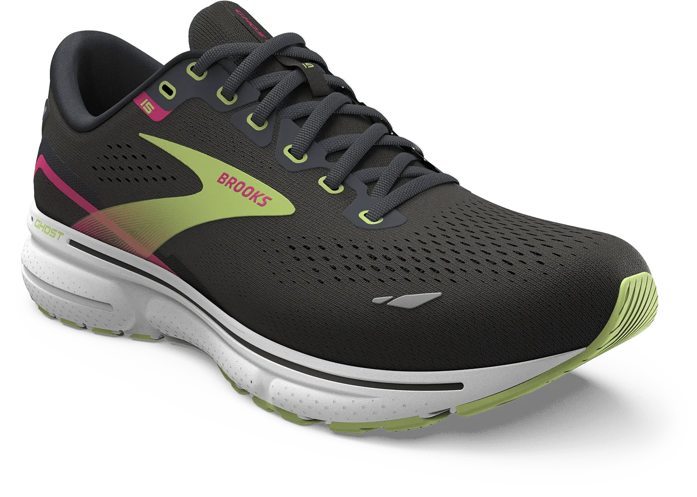 SCARPA DA RUNNING DA DONNA BROOKS GHOST 15 BLACK/EBONY/SHARP GREEN 120380 1B083