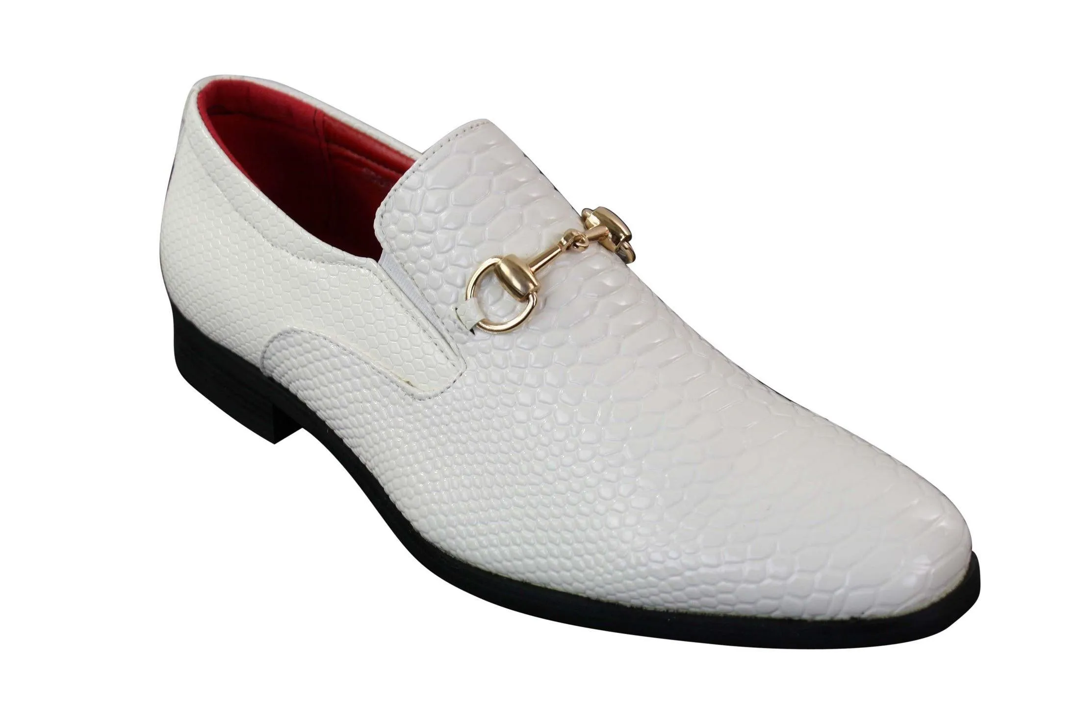 Scarpe con Fibbia Dorata da Uomo in Finta Pelle Lucida Stile Elegante Casual nero