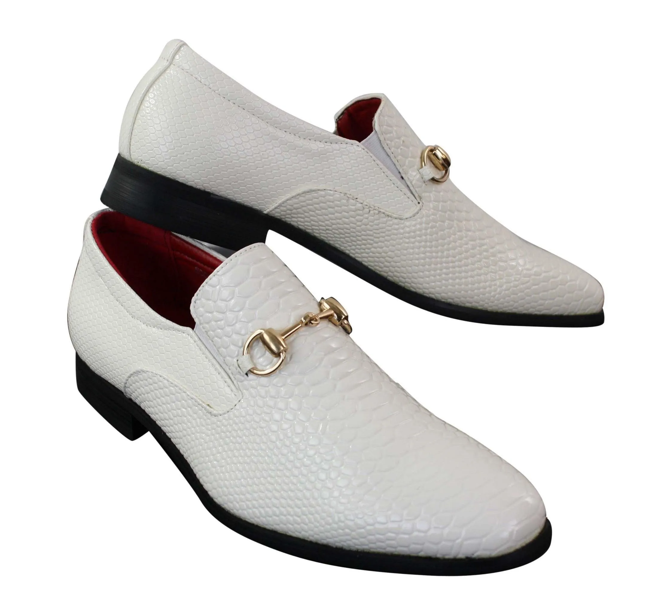 Scarpe con Fibbia Dorata da Uomo in Finta Pelle Lucida Stile Elegante Casual nero