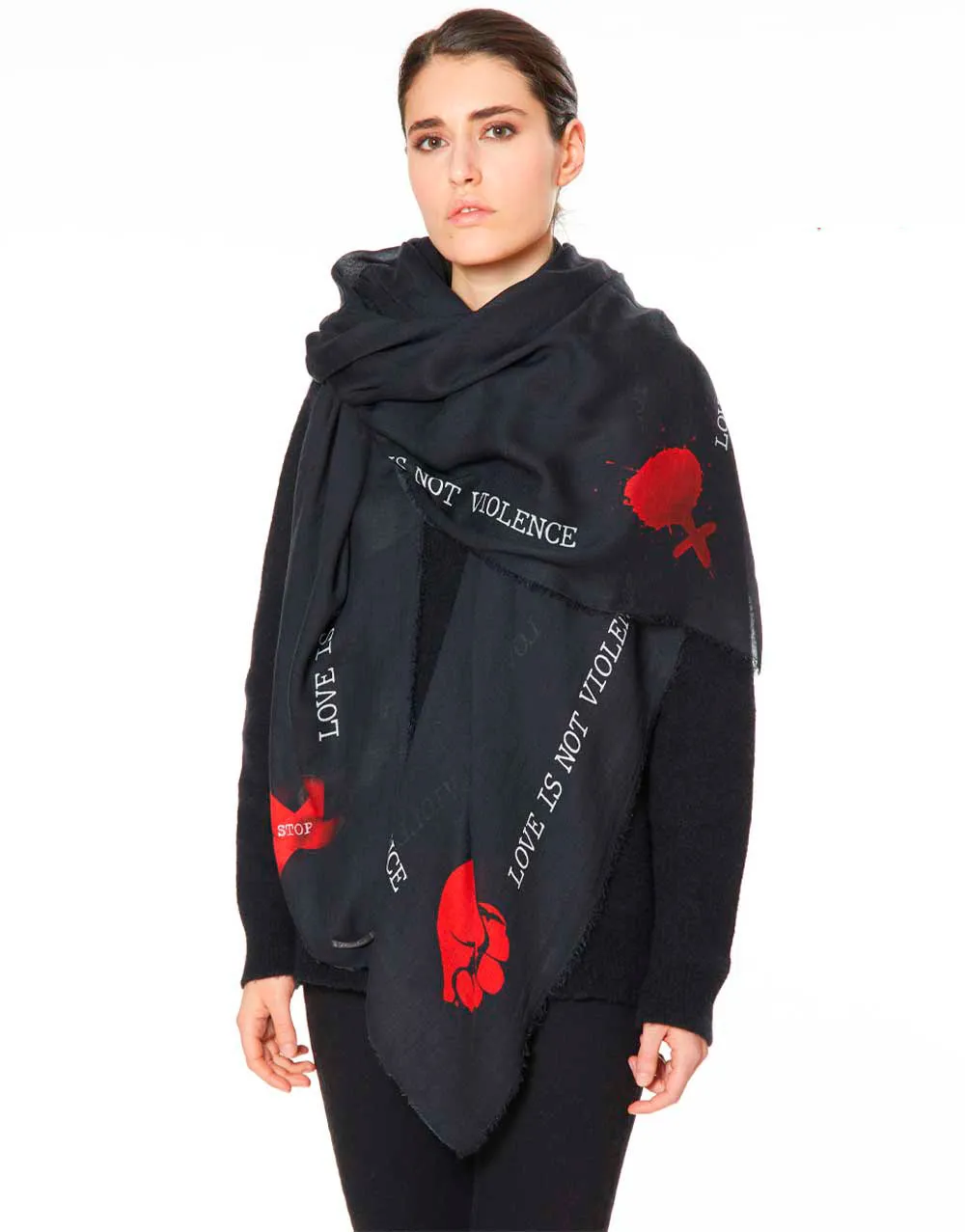     Sciarpa in modal e cashmere con stampa | Stop Violence   