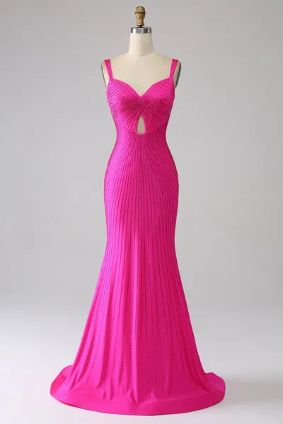 Scintillante Sirena Hot Pink Abito da ballo con Hollow-out