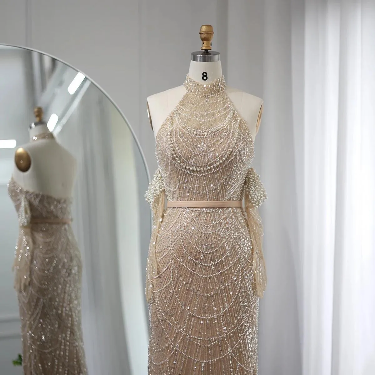 Sharon Said Luxury Dubai Sirena nuda Abiti da sera con guanti 2023 Halter Arabo Donna Abiti da cerimonia formale per feste S