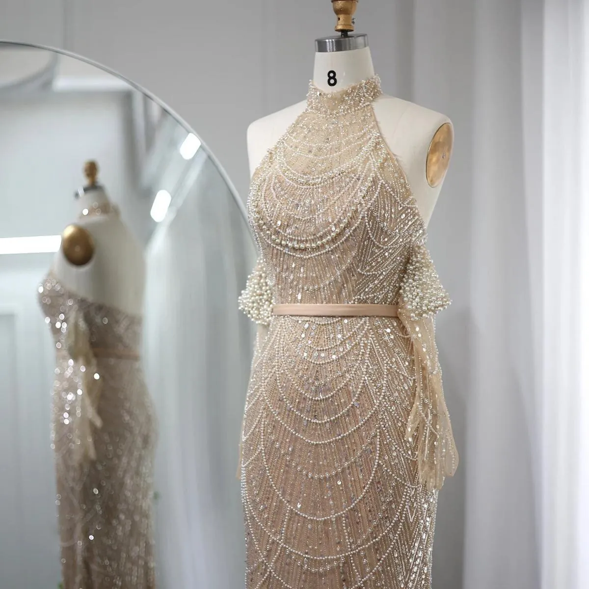 Sharon Said Luxury Dubai Sirena nuda Abiti da sera con guanti 2023 Halter Arabo Donna Abiti da cerimonia formale per feste S