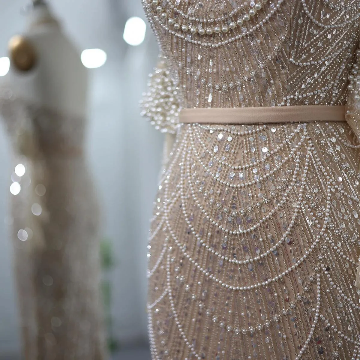 Sharon Said Luxury Dubai Sirena nuda Abiti da sera con guanti 2023 Halter Arabo Donna Abiti da cerimonia formale per feste S