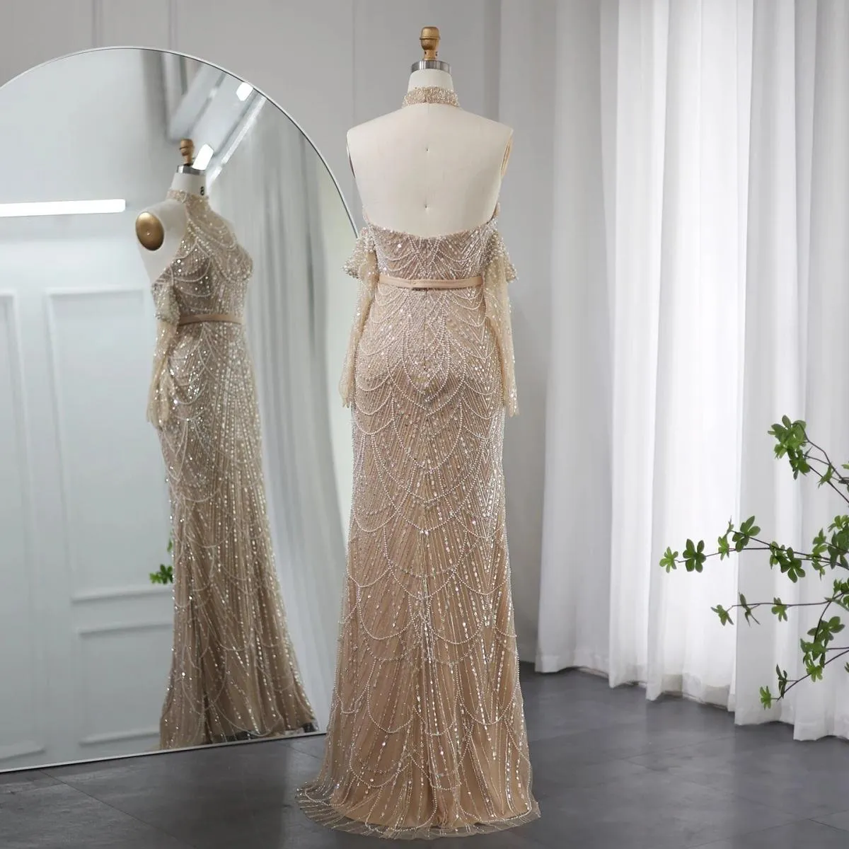 Sharon Said Luxury Dubai Sirena nuda Abiti da sera con guanti 2023 Halter Arabo Donna Abiti da cerimonia formale per feste S