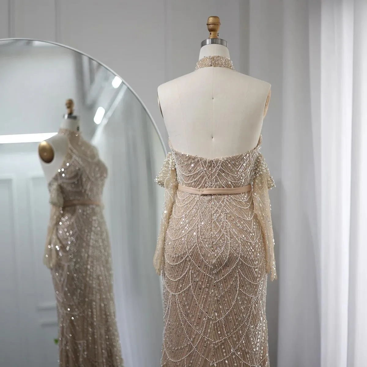 Sharon Said Luxury Dubai Sirena nuda Abiti da sera con guanti 2023 Halter Arabo Donna Abiti da cerimonia formale per feste S