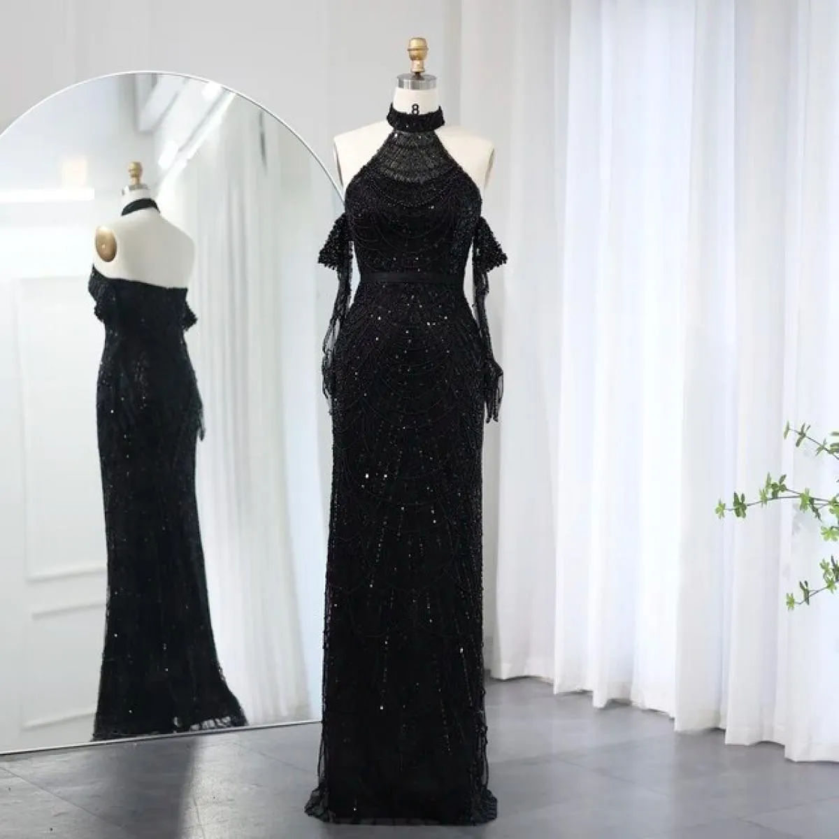 Sharon Said Luxury Dubai Sirena nuda Abiti da sera con guanti 2023 Halter Arabo Donna Abiti da cerimonia formale per feste S