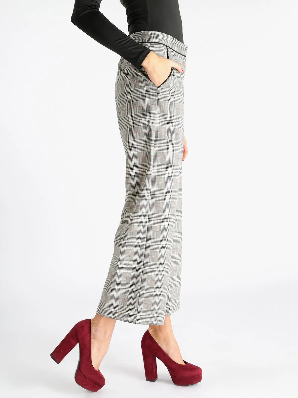 Solada Pantalon taille haute  fantaisie écossaise