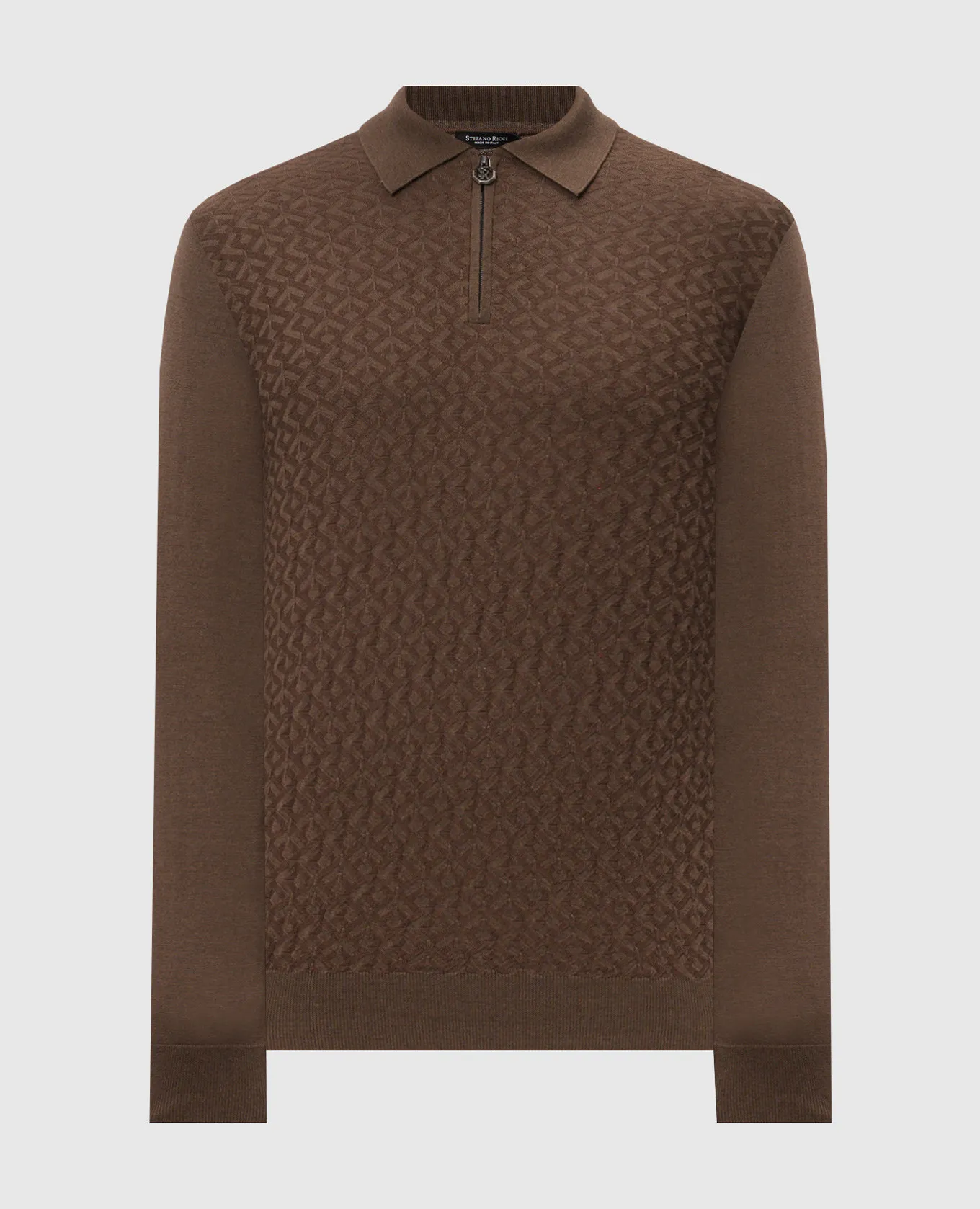 Stefano Ricci Polo marrone in cashmere e seta con logo metallico K606381P30F24426