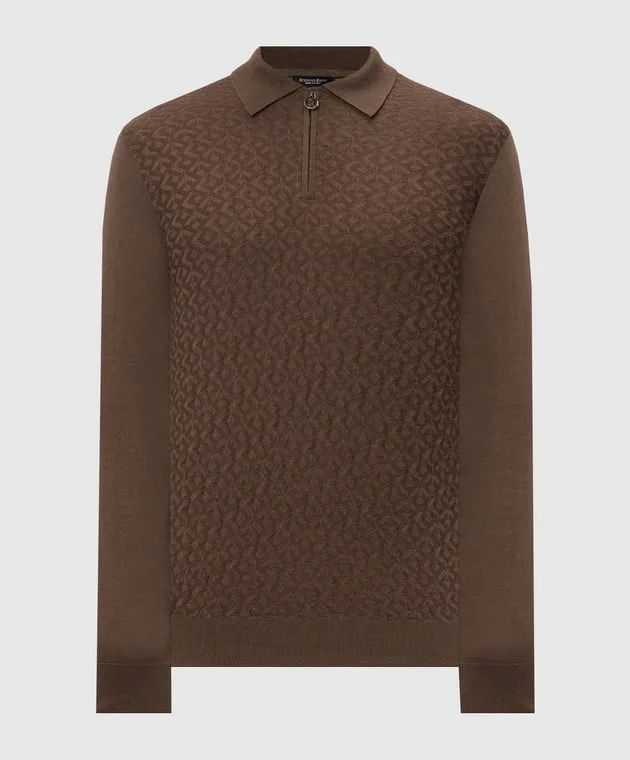 Stefano Ricci Polo marrone in cashmere e seta con logo metallico K606381P30F24426