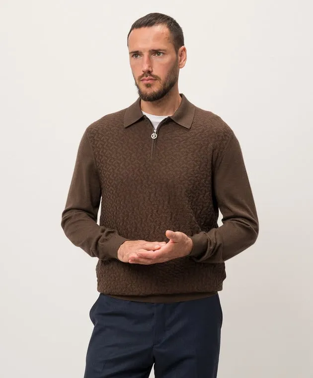 Stefano Ricci Polo marrone in cashmere e seta con logo metallico K606381P30F24426