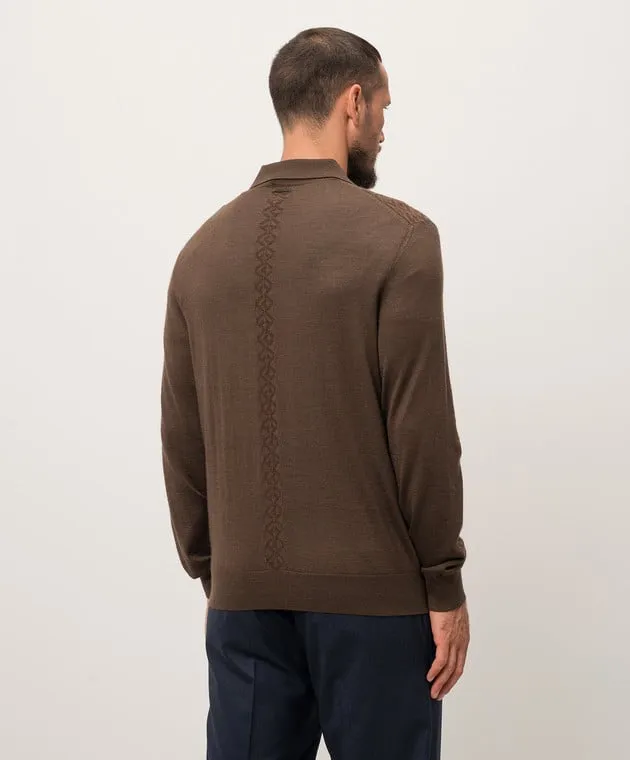 Stefano Ricci Polo marrone in cashmere e seta con logo metallico K606381P30F24426