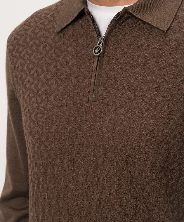 Stefano Ricci Polo marrone in cashmere e seta con logo metallico K606381P30F24426