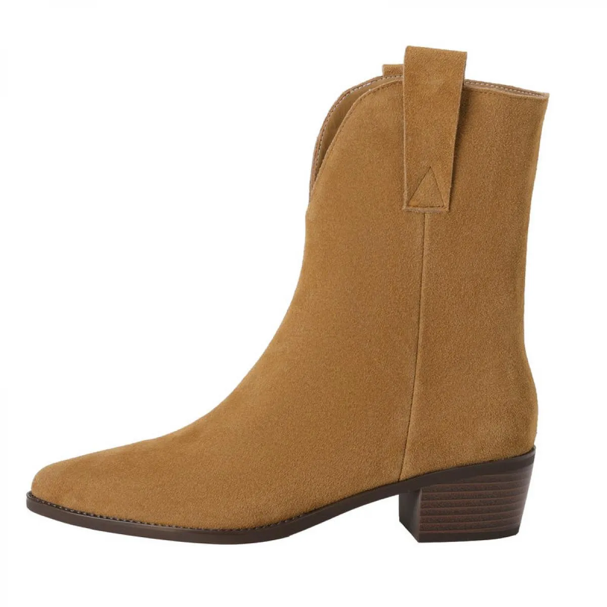 Stivaletti Chelsea alla caviglia da donna 100% pelle scamosciata di mucca Scarpe da donna a punta con tacco spesso e tacco medio